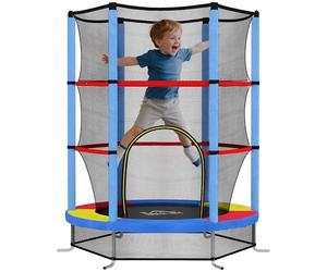 HOMCOM 4.6FT Kids Trampoline for Toddlers Indoor w/Enclosure Net, Steel Frame, for Ages 3-6 Years - Multicoloured