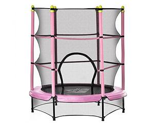 HOMCOM 4.6FT Kids Trampoline with Safety Enclosure, Indoor Outdoor Toddler Trampoline, for Ages 3-10 Years, Pink