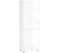 HOMCOM 4-Door Kitchen Cupboard Tall Freestanding 5-Tier High Gloss White | Storage Cabinet, 3 Adjustable Shelves, 2 Drawers, Push to Open Design, Living Room, Dining Room