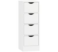 HOMCOM 4-Drawer Bathroom Cabinet, Freestanding Narrow Storage Cabinet with Groove Handles for Small Spaces, White