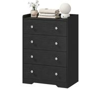 Homcom 4 Drawer Chest Of Drawers, Storage Cabinet, Black Wood Effect Black