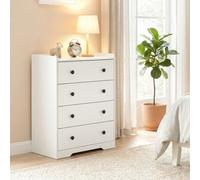 Homcom 4 Drawer Chest Of Drawers, Storage Cabinet, White Wood Effect