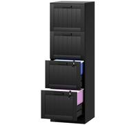 Homcom 4 Drawer File Cabinet With Lock And Adjustable Hanging Bars In Black Black