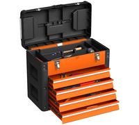 HOMCOM 4 Drawers Large Tool Box, Steel Toolbox with Handle - Orange