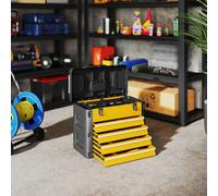 HOMCOM 4 Drawers Large Tool Box, Powder Coated Steel Toolbox with Top Tray, Mini Parts Boxes, Ball Bearing Runners, Handle, Heavy Duty Tool Chest for Workshop, Garage, 497mm x 253mm x 407mm, Yellow