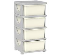 HOMCOM 4 Drawers Plastic Storage Units, 4 Tier Kids Storage Units, Children Toy Chest for Nursery, Playroom, Bedroom, Cream