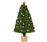 Homcom 4 Foot Prelit Artificial Christmas Tree Fiber Optic Holiday Home Xmas Indoor Decoration with Golden Stand Green
