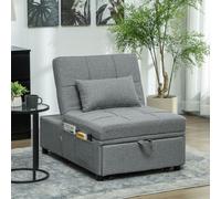 4-in-1 Pull Out Sleeper Chair Bed with Pockets HOMCOM Light Grey One Size