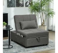 HOMCOM 4-in-1 Pull Out Sleeper Chair Bed with Pockets, Charcoal Grey, Grey