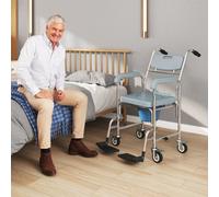 Homcom 4 In 1 Shower Chair With Wheels, Bedside Commode Wheelchair, Grey