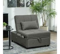 HOMCOM 4-in-1 Sofa Bed, Convertible Sleeper Chair Bed with Adjustable Backrest, Fabric Pull Out Chaise Lounge with Pockets for Living Room, Bedroom, Home Office, Small Space, Charcoal Grey Grey