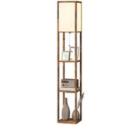 HOMCOM 4 Layer Column Standing Lamp with USB Ports, Rustic Brown HOMCOM Brown