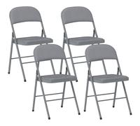 HOMCOM 4 Pack Folding Chairs with Padded Seats, Velvet Portable Party Chairs with Steel Frame, Light Grey