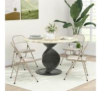 HOMCOM 4 Pack Linen-Look Padded Folding Chairs with Cushioned Seat Beige