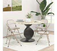 HOMCOM 4 Pack Linen-Look Padded Folding Chairs with Cushioned Seat Beige HOMCOM Beige