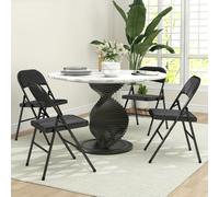 HOMCOM 4 Pack Linen-Look Padded Folding Chairs with Cushioned Seat Black - Black - 4 - Steel, Linen, Foam