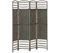 HOMCOM 4 Panel Folding Privacy Screen, Room Divider with Pine Wood Frame for Living Room and Office, Dark Grey