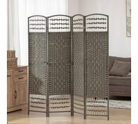 HOMCOM 4 Panel Folding Privacy Screen with Pine Wood Frame, Dark Grey