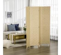 HOMCOM 4-Panel Folding Room Divider, Brown Wood Frame with Woven Wicker Privacy Screen, 159.5W x 169.5H cm, 830-625V00BN