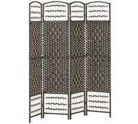 HOMCOM 4 Panel Folding Privacy Screen with Pine Wood Frame, Dark Grey