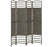 HomCom Room Divider 4-Panel Folding Privacy Screen with Pine Wood Frame 160 x 170 cm Dark Grey