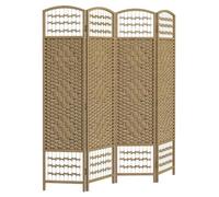 HOMCOM 4 Panel Folding Room Divider, Privacy Screen, Freestanding Paravent Partition Separator for Living Room, Bedroom and Office, 160 x 170cm, Natural Wood Finish