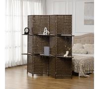 HOMCOM 4-Panel Room Divider with Storage Shelves Wave Fibre 180 cm, Brown