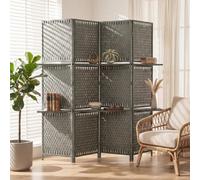 HOMCOM 4-Panel Room Divider with Shelves, Wave Fibre Freestanding Folding Privacy Screen Panels, Partition Wall Divider for Indoor Bedroom Office, 180 cm, Grey