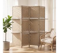 HOMCOM 4 Panel Folding Room Divider, Privacy Screen with Shelves, Natural