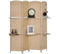 HOMCOM 4 Panel Folding Room Divider Screen 160 x 170cm Natural Wood Finish | Freestanding Privacy Screen, for Living Room, Bedroom and Office