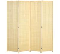 HOMCOM 4 Panel Folding Room Divider Screen Freestanding 180 x 180cm Natural | Wall Panel Privacy Furniture, Paravent Partition Separator, for Living Room Bedroom and Office