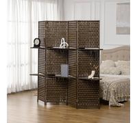 Homcom 4 Panel Folding Wall Divider Room With Shelves Privacy Screen Panels In Brown Brown