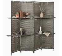 Homcom 4 Panel Folding Room Divider, Privacy Screen With Shelves, Grey