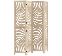 HOMCOM 4 Panel Privacy Screens, Detachable Folding Room Divider with Palm Leaf Design for Home Office, Natural Wood Finish