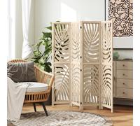HOMCOM 4 Panel Room Divider, Detachable Portable Folding Privacy Screens, Freestanding Partition Wall Dividers with Palm Leaf Design for Home Office, Bedroom, Natural Wood Finish
