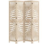 HOMCOM 4 Panel Privacy Screens with Palm Leaf Design, Natural Wood Finish