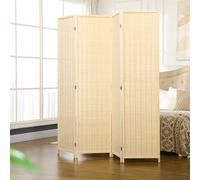 HOMCOM 4 Panel Folding Room Divider Screen, Wall Panel Privacy Furniture, Freestanding Paravent Partition Separator for Bedroom, 180 x 180cm, Natural