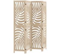 HOMCOM 4 Panel Room Divider Room Screen Folding Natural Wood Finish | Detachable, Portable Privacy Screens, Freestanding Partition Wall Dividers, Palm Leaf Design, Home Office, Bedroom