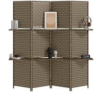 HOMCOM 4-Panel Room Dividers with Shelves, Wave Fibre Freestanding Folding Privacy Screen Panels, Partition Wall Divider for Indoor Bedroom Office, 180 cm, Brown