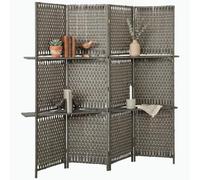 HOMCOM 4-Panel Room Divider with Storage Shelves Wave Fibre 180 cm, Grey