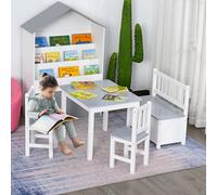HOMCOM 4-Piece Kids Table & Chair Wood Bench with Storage Feature, Gift for Toddlers in Grey HOMCOM Grey