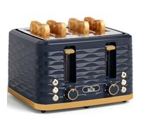 HOMCOM 4 Slice Toaster w/ 7 Browning Levels, High Lift, Auto Off, Dark Blue | Reheat/Defrost/Cancel, Self-Centering Function, Removable Crumb Tray, 1860W, Water Ripple Texture
