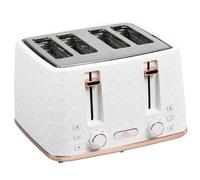 HOMCOM 4 Slice Toaster with 7 Browning Levels, High Lift, Reheat/Defrost/Cancel, Self-centring Function, Removable Crumb Tray, Auto Off, 1600W, White Honeycomb Texture
