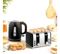 HOMCOM 4 Slice Wide Slot Toaster and 1.7L Rapid Boil Kettle Set, Black - Black