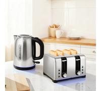 HOMCOM 4 Slice Wide Slot Toaster and 1.7L Rapid Boil Kettle Set, Silver Tone