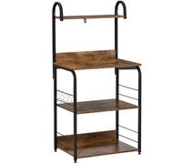 HOMCOM 4-Tier Baker's Rack, Microwave Stand with 4 Hooks, Kitchen Storage Unit for Spices, Pots and Pans, Rustic Brown