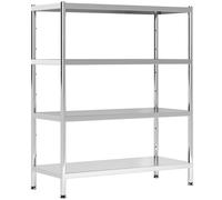 HOMCOM 4-Tier Bakers Rack with Storage, Stainless Steel Microwave Stand with Adjustable Shelves for Small Spaces, Kitchen Storage Unit for Spices, Pots and Pans, Silver Tone