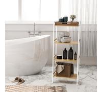 Homcom 4-Tier Bamboo Bathroom Shelf With Adjustable Rack, Natural, White