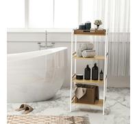 HOMCOM 4-Tier Bamboo Bathroom Shelf with Adjustable Rack, Natural, White