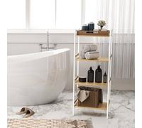 HOMCOM 4-Tier Bamboo Bathroom Shelf with Adjustable Rack, Natural, White